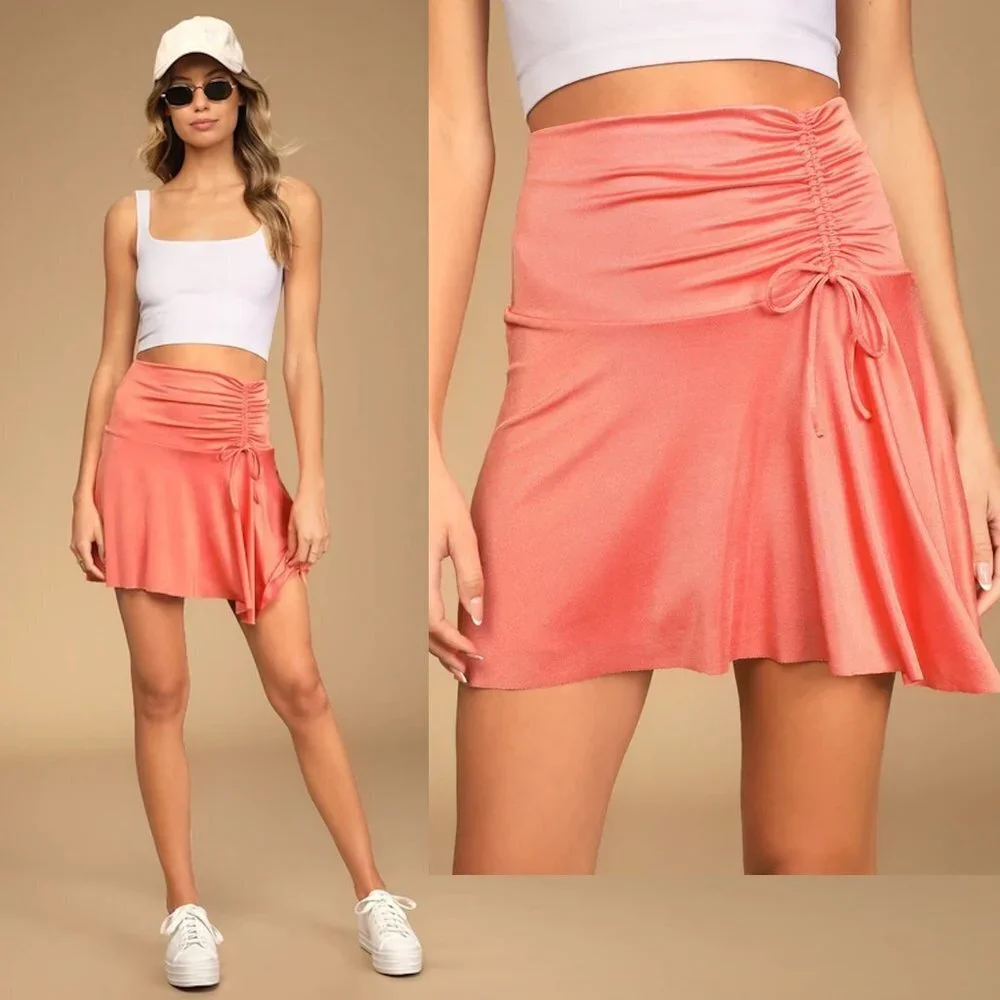 New Free People Who's That Orange Ruched Mini Skirt Size S